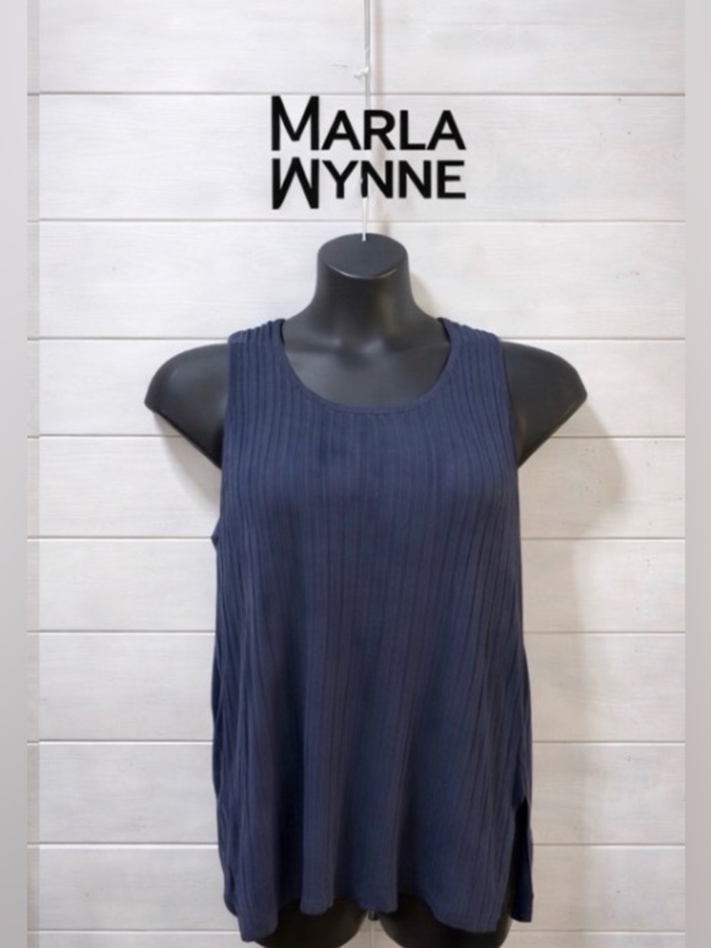 MARLA WYNNE Blue Grey Ribbed Sleeveless Top – XL